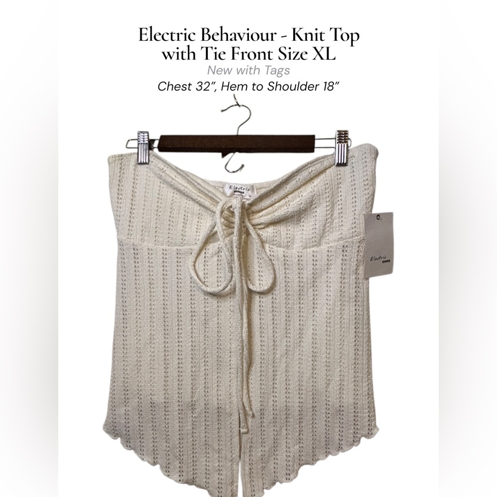 Electric Behaviour Cream Tie-Front Knit Top Scalloped Hem Openwork XL